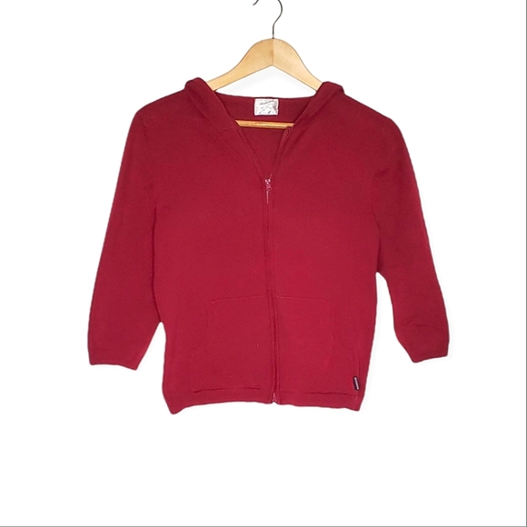 Burgundy Flat Knit Basic Casual Zip-Up Hoodie Sweather with Pockets - Picture 1 of 12
